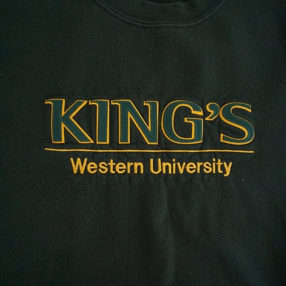 Vintage '90S Dubwear King's Western University Hunter Green Crewneck Sweater L - Picture 5 of 9